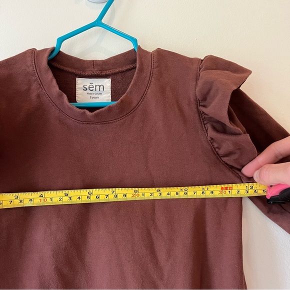 Sem Organic Cotton Ruffle Shoulder Dress 8Y Made in Canada Brown Long Sleeve - Picture 7 of 8